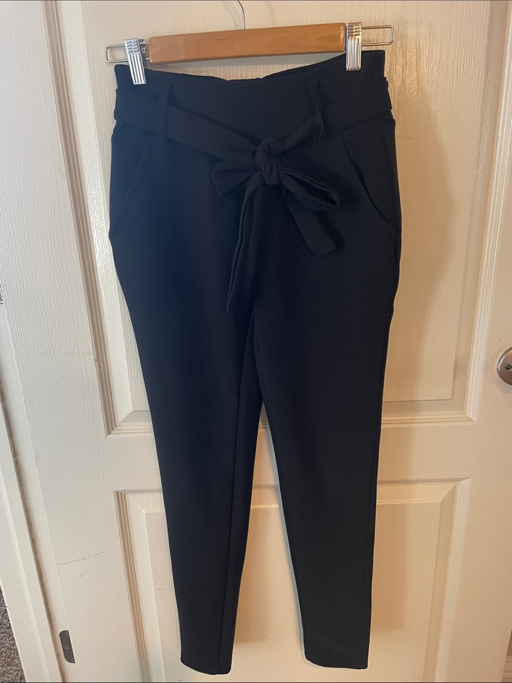 High-Rise Black Paperbag Tie Skinny Pants